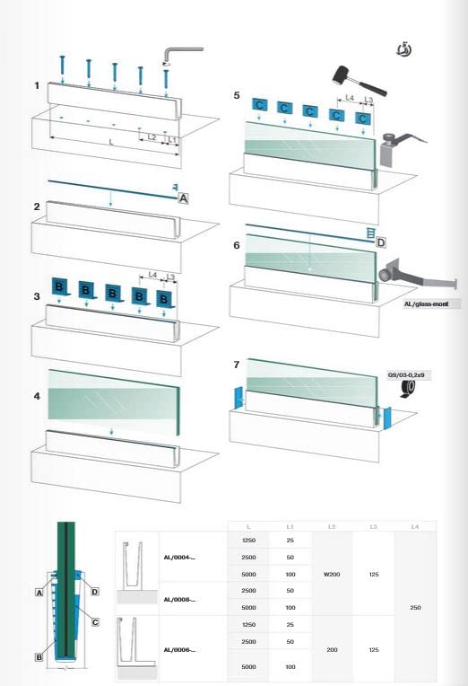 Sellon24® Ganzglasgeländer Glasgeländer Bodenprofil ALU aufgesetzte Bodenmontage Profil Aluminium eloxiert für Glas 12-21,52 mm Vollmaterial AbP geprüft Belastbarkeit G/h: 3 kN - Konfigurator L