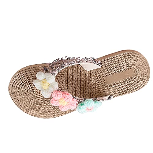 Genérico Zapatos Mujer Cuña Chanclas Verano Comodas Zapatillas de mujer de de primavera y verano, chanclas de gruesa con tacón de cuña, chanclas de flores coloridas, Sandalias Mujer (Pink, 38)