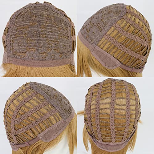 Anogol Wig Cap+ Brown Cosplay Wig Short Layered Wavy Wigs Boy For Costume Party Wig For Halloween #TOP4