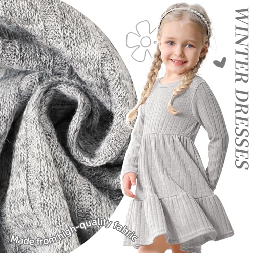 Image of Toddler Baby Girl Long Sleeve Dress Girls Knit Sweater Dresses Tiered Kids Swing Holiday Clothes Fall Winter