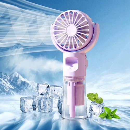 mebiusyhc Mini Handheld Fan, Humidifier Mist Portable Handheld Fan, 4 Adjustable Speed Rechargeable USB Fan for Girls Women Kids Outdoor Travelling or Indoor Office Home Humidifier