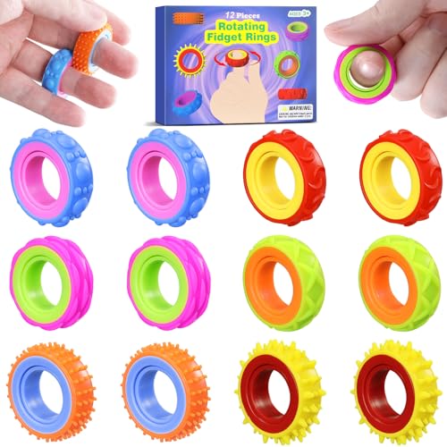 SCIONE Juego de 12 Anillos Anti-Estrés – Juguetes Sensoriales Silenciosos para Niños y Adultos – Alivio del Estrés y Mejora de la Concentración – Juguete Relajante para Autismo y Ansiedad