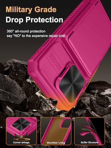 Image of Vihibii for iPhone 16 Pro Case Wallet with Card Holder (4 Cards) [RFID Blocking] & Slide Camera Cover & Raised Edges Protect Screen, Shockproof Rugged Phone Cover for iPhone 16 Pro 5G 6.3 inch 2024, Pink
