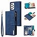 LBYZCASE for Samsung Galaxy A53 5G(2022) Case with Card Holder,Durable Luxury Magnetic Folio Flip Leather Zipper Pocket Wrist Strap Kickstand Women Men Case Cover for Galaxy A53 5G/A53 5G UW-Blue