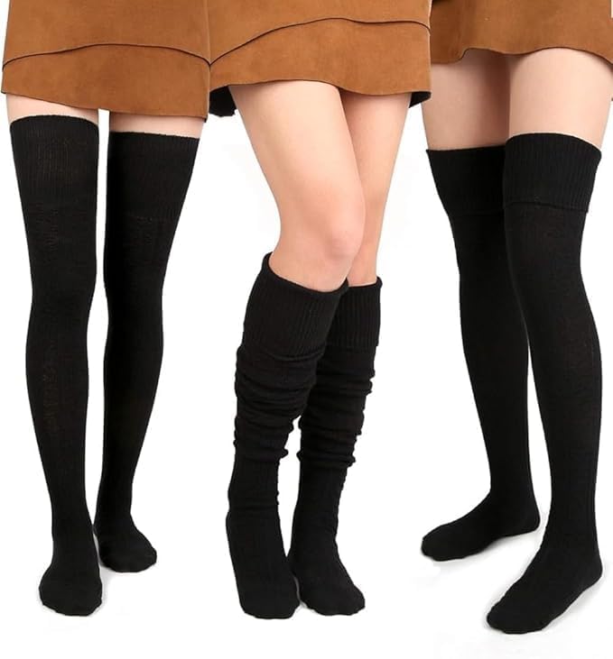 Warm Thigh High Socks | Knitted Thick Thermal Woolen Socks for Women Winter Wear Knee Length | Knee High Leg Warmers Long Socks Boot Cuffs Knee Cap | Color-Black (Free Size,1 Pair)-image-13