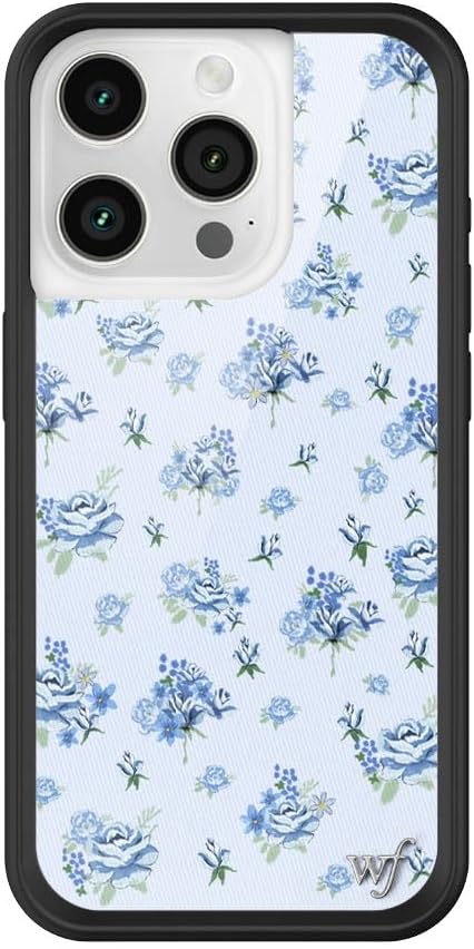 Wildflower Cases - Forget Me Not Floral Case, Compatible with Apple iPhone 15 Pro | Blue, Floral, White, Coquette - Protective Black Bumper, 4ft Drop Test Certified, Women Owned Small Business