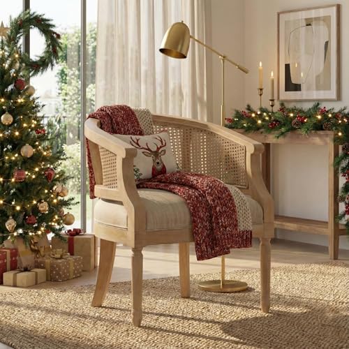 Modern Rattan Accent Chair with Linen Upholstery