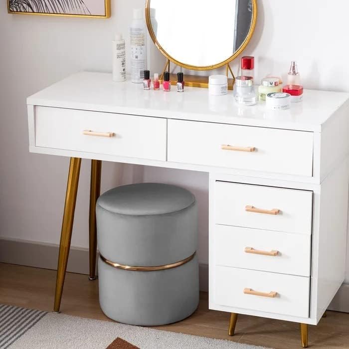 Image of Wooden Puffy Stool for Living Room Round Footstool - Ottoman Stool for Living Room Furniture Round Ottoman - Sitting Pouffe Ottoman Stool /Room Dcor /Office Stool - Grey