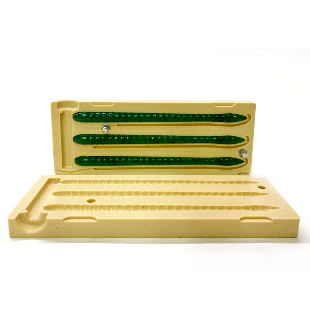 Smedioks Molde de inyección de plástico suave, 3 cavidades de 5 pulgadas Berkley Gulp Shakey | Piedra acrílica mecanizada CNC, canales de ventilación mejorados, fundición sin burbujas, compatible con inyectores estándar