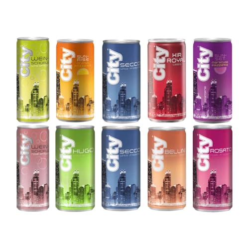 City Dosen Probierpaket 10 Sorten (Secco Kir Royal hugo Bellini Rosato Maracuja light Orange White Frizzante Weinschorle) - inkl. 2,50