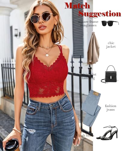 Image of Avidlove Lace Bralette for Women V Neck Camisoles Racerback Adjustable Strap Sexy Crop Tops