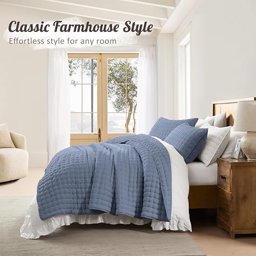 Image of WDCOZY Cloud Soft Quilt Set, Twin Size, Dusty Blue, 2 Pieces 68x90 inches