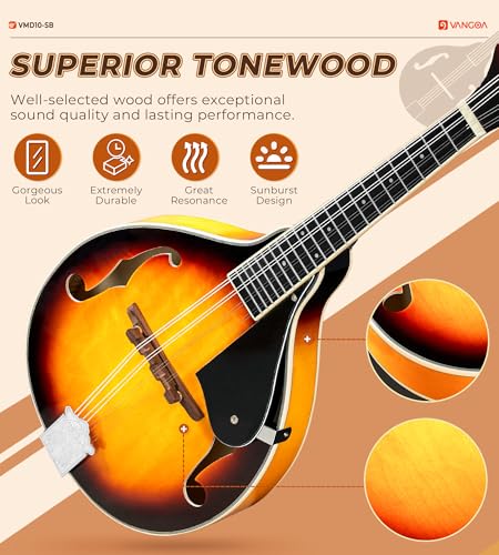 image for Vangoa Mandolin Musical Instrument A Style, Acoustic Mandolin Instrume
