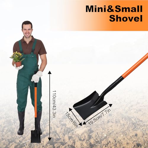 Small Square Shovel 43.3Inches Small Shovel with Metal Handle Garden Tool for Camping Farming Gardening Digging, Orange - Image 3