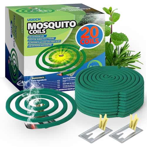 Mosquito Coils Outdoor Patio Fresh Scent Use Reaches Up to 10 feet Each Mosquito Coil Burns for 5-7 Hours (Contains 20 coils & 2 Stands)