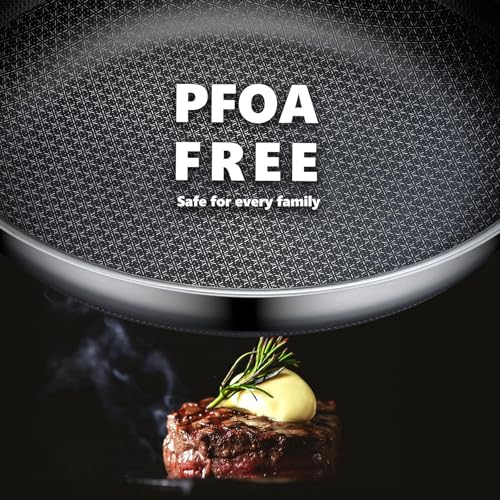 OATOFP Non Stick Frying Pans 12 inch, Hybrid Frying Pans Nonstick with Lid,non stick Stainless Steel Skillets, Dishwasher and Oven-Safe Chef Pan, Induction Compatible Cooking Pan, PFOA Free Cookware