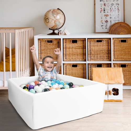 MEOGETY Foam Ball Pit for Toddlers, Baby Playpen Ball Pool Soft Square Designed Easy to Install, Ideal Gift for Babies Infants Children Indoor and Outdoor Game- (Balls NOT Included) White
