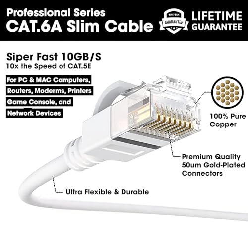 Image of Sounce Cat6 Ethernet Cable, 30 Meter High Speed 550MHz / 10 Gigabit UTP LAN Cable RJ45 Network Cable for Modem, Router, PC, Laptop, TV, Gaming Console, NAS & More - White