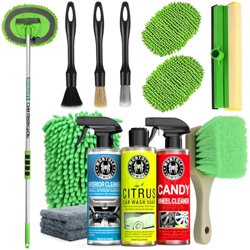 Wontolf 17pc Car Wash Kit, Car Cleaning Kit with Car Wash Brush Long Handle, Car Wash Soap, Interior...