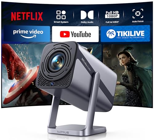 Proiettore 4K【Compatibile con Netflix/Dolby/Tiro Corto】Proiettores Smart TV 27000Lumens Auto Focus Mini Proiettori WiFi Bluetooth Bidirezionale Soffitto Rotazione 360°Proiettore Home Cinema da Esterno