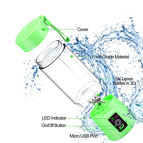Image of Portable 6-Blade Juicer Blender with Electric Juicer 6 Blade Rechargable Portable USB Bottle Blender Shaker Juicer A 2000 Juicer Mixer Grinder for Smothies and Juices (GREEN)