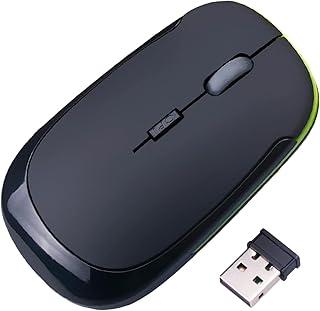 Ultra Thin 2.4G 800/1600 DPI Wireless USB Wheel Optical Mouse PC Wireless Mouse, 2.4G Slim Portable Computer Mice with Nano Receiver for Notebook, PC, Laptop, Computer-Black And Green