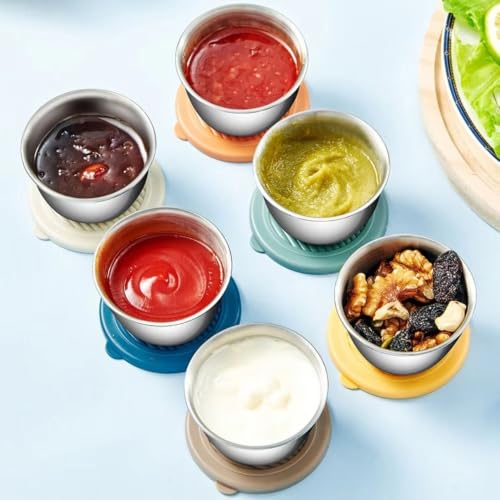 Image of 2 Pcs Salad Dressing Container to Go, 40ML Small Reusable Stainless Steel Sauce Cups with Lids | Portable Lunch Bento Box, Picnic & Travel Sauce Containers (MULTICOLOR)