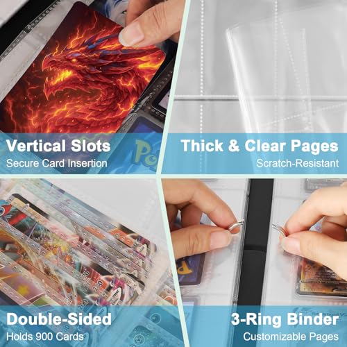 Image of Dragon 9 Pocket Trading Card Holder Binder, Holds 900 Cards with 50 Removable Sleeves, Double-Sided Card Collection Binder Album for TCG, MTG, Sports Cards