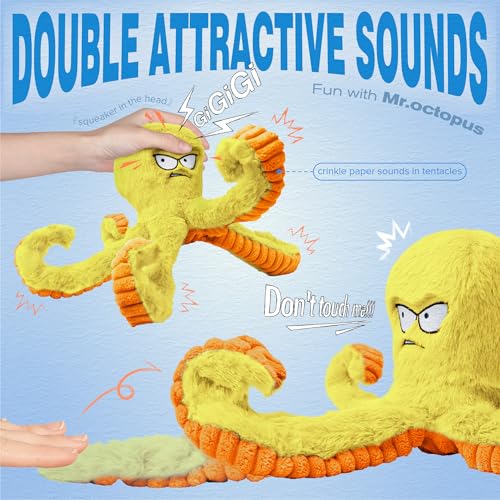 LEGEND SANDY Juguetes Resistentes para Perros, Juguetes masticables para Perros Grandes para mantenerlos ocupados, Juguete Interactivo chirriante para Perritos, Pulpo Amarillo Arrugado - imagen 2