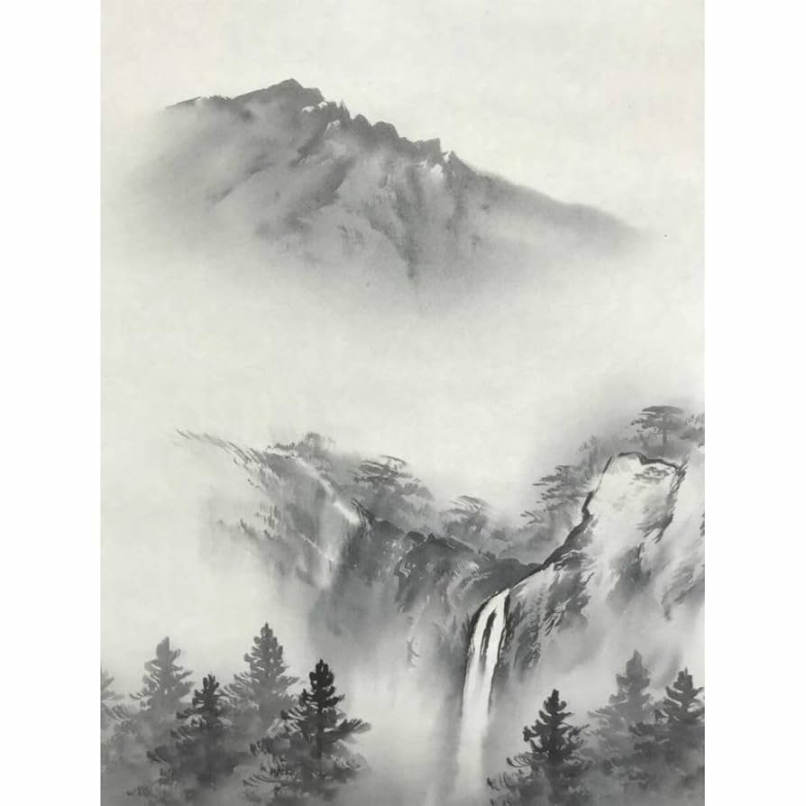 Amazon.co.jp: 真作雲泉水墨山水図山水図山家人物図掛軸宝船AI