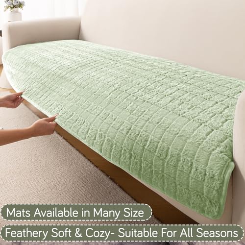 Image of HOKIPO 'Plush Haven' Premium Sofa Mat for 1 /2 /3 Seater & L Shape Sofa. Make Your Own Sofa Cover Set, Anti-Slip Mat Length 90(D) X 240(L) cm, Pastel Green (AR-6288-GRN)