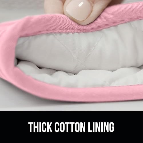 Miniatura 130 de GORILLA GRIP Juego de 4 manoplas de horno de silicona suave sin BPA y soportes para ollas, resistentes al calor, forro de algodón grueso, agarre Rojo