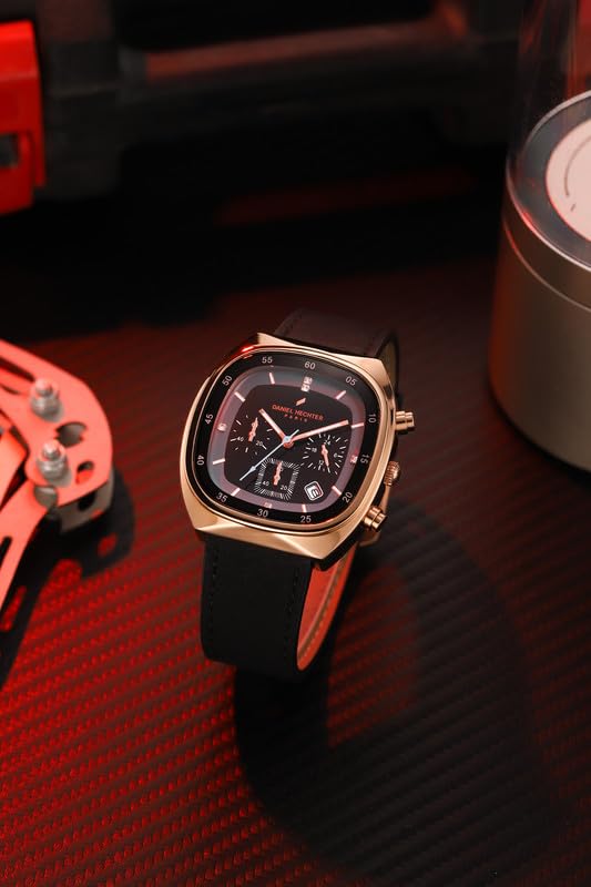 Image of Daniel Hechter Paris Bercy Collection Analog Quartz Watch for Men with Square Dial, Multifunction Sub-Dials, Date Display, Crystal Hour Markers and Leather Strap - DHM1001