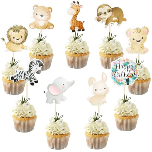 Animales Cupcake Toppers, 27pcs Decoración Para Tartas De Animales, Decoración Magdalena Animales, Safari Animals Cake Topper, Animales Salvajes Cake Deco, Adorno Pastel Cumpleaños Animales (Color A)