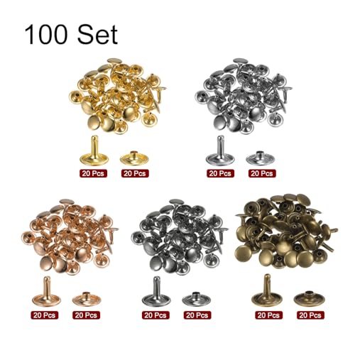 HARFINGTON 100 Sets Leather Rivets 12mm x 12mm Metal Double Cap Rivet Snaps Studs Fasteners with 3pcs Setting Tools Rivets for Leather Craft DIY Repair Decoration, Multi Colors by HARFINGTON - Image 3