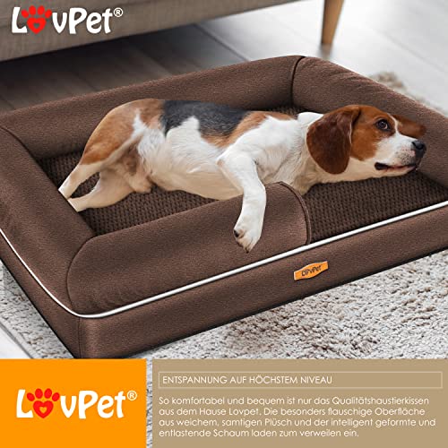 Lovpet® Orthopädisches Hundebett Hundekissen Hundekorb Relax, Inkl. Napf + 3X Kauknochen, Hundesofa für Kleine, Mittelgroße & Große Hunde, Bezug abnehmbar und waschbar, 91x71x22cm Braun
