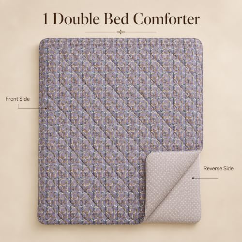 Image of Signature Reversible AC Comforter Set 350 GSM,Soft Microfibre King Size Quilt Blanket for Winter (Purple Rings, Double Bed)