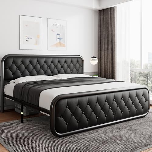 iPormis King Size Metal Bed Frame with Leather Headboard, Heavy-Duty Platform Bed Frame, Thicker Metal Steel Slats Support, 12'' Under-Bed Space, Noise-Free, Easy Assembly, Matte Black - Image 3