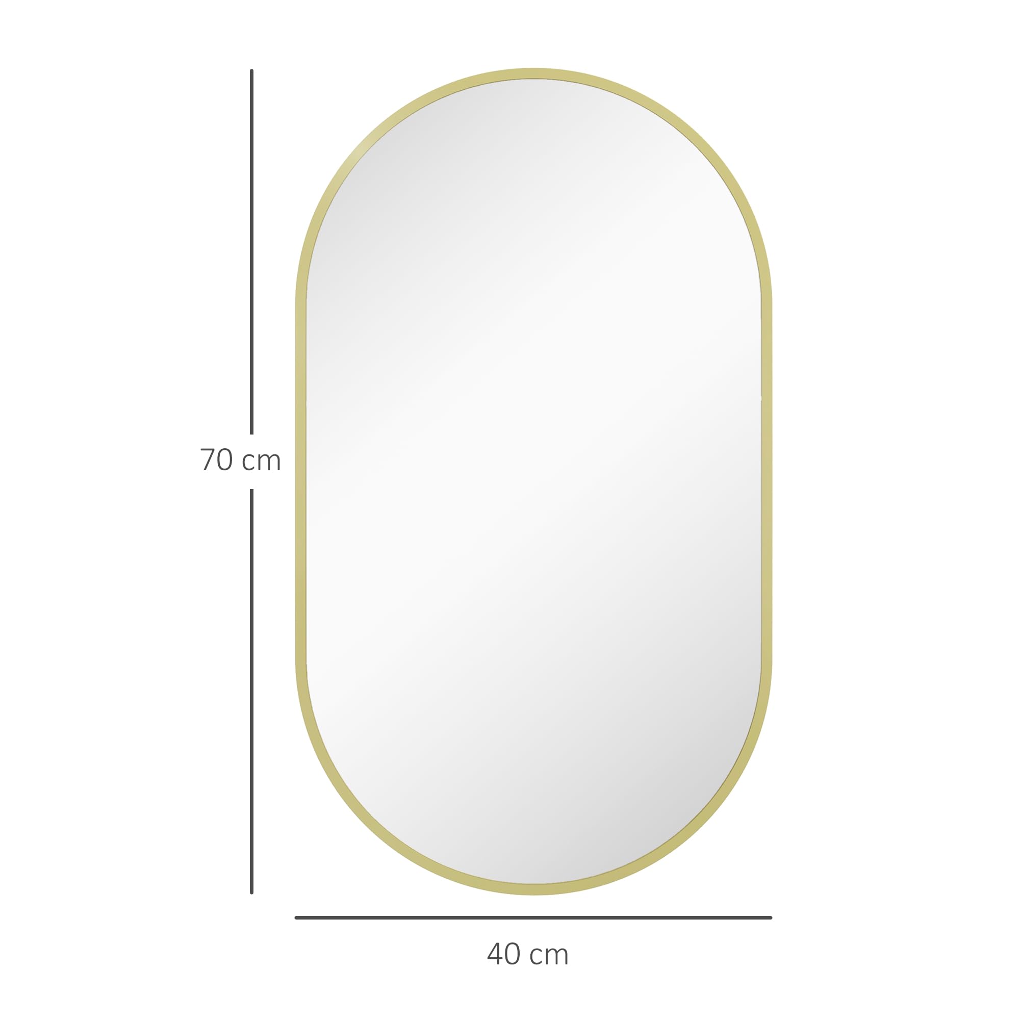 HOMCOM Espejo de Baño Ovalado 40x70 cm con Marco de Aluminio Espejo de Pared Decorativo Horizontal o Vertical para Salón Entrada Pasillo Dorado