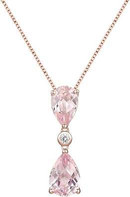 Lab-Created White Sapphire and Double Pear-shaped Gemstone Pendant, Birthstone Jewelry, 14K Rose Gold-plated Sterling Silver/14K Gold-plated Sterling Silver/Sterling Silver, 18 Chain Length
