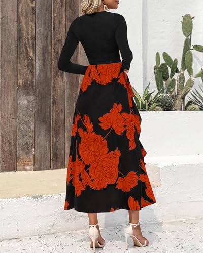 Image of BTFBM Womens Floral Maxi Dress Fall 2025 Casual Crewneck Long Sleeve Ruffle Flowy Cocktail Wedding Guest Dresses