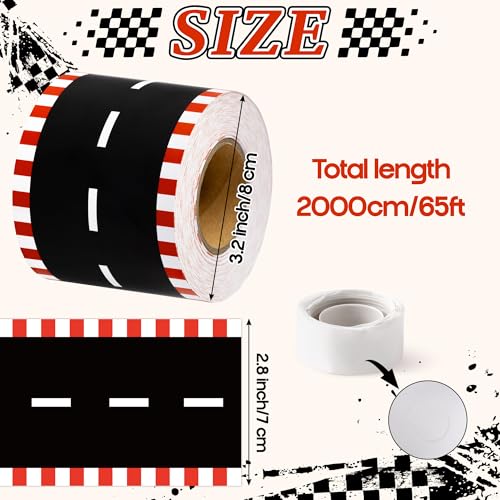 Image of BeYumi Race Track Border Trim - 65ft Back to School Racing Track Straight Rolled Border Trim Road Racing Car Theme Bulletin Board Set School Classroom Office Chalkboard Race Party Holiday Decoration