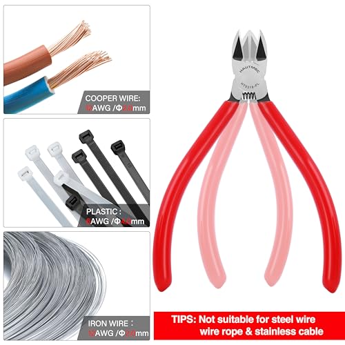 Image of HAUTMEC 6 inch Flush Cutters Ultra Sharp Flush Cut Pliers 5PCS Small Wire Cutters for Crafting, Spring Loaded and Non-slip Grip Wire Snips for Plastic, Jewelry Marking, Artificial Flowers, HT0318-5PC