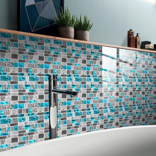 Azulejos Adhesivos Cocina Patrón De Mármol Gris Azul Vinilo Cocina Impermeables PVC Protector Salpicaduras Revestimiento Pared Baño Decoración de Muebles Baldosas Adhesivas