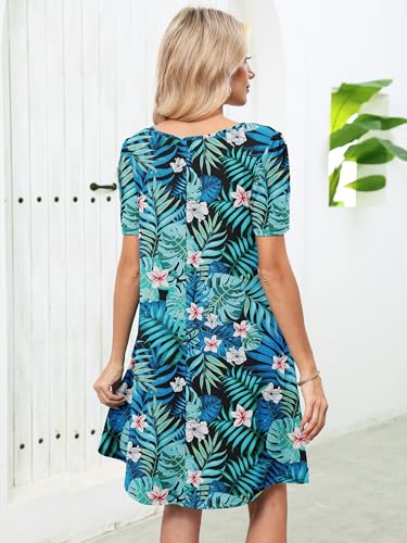 Image of Heymoments Women's Short Sleeve Crewneck Sundress Summer Casual A-Line Beach Dress with Pockets S-2XL