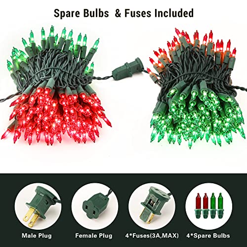 Image of BrizLabs Red & Green Christmas Lights, 300 Counts 69.6ft Mini String Lights Connectable, UL Certified Incandescent Christmas String Lights Plug-in Tree Lights for Indoor Outdoor Xmas Home Decor