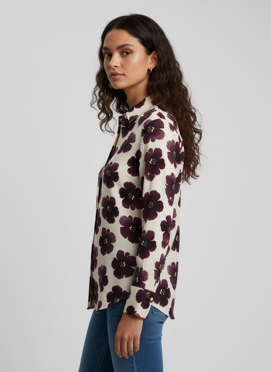 ANNI Designer Bedrucktes Damenhemd aus Baumwollmischgewebe, langärmelig, normale Passform, Hemdkragen, legere Bürokleidung, elegante Western-Kleidung für den Alltag, Hochzeit, Party