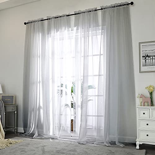 Image of Chyhomenyc Charcoal Grey Sheer Curtains 108 Inch Length 2 Panels, Extra Long Light Filtering Solid Voile Window Drapes for Patio /Living Room /Wedding /Party Ceremony, 2 Panels, 9FT Length