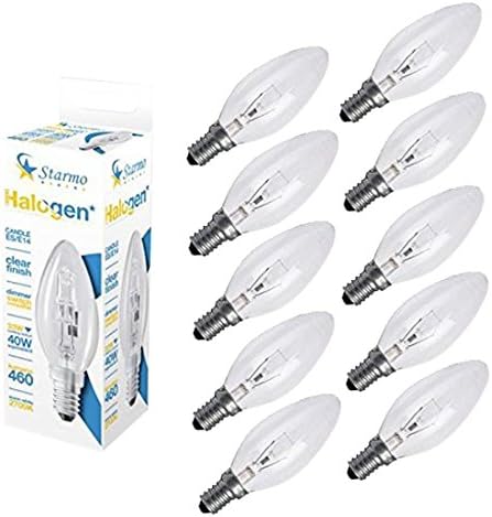 STARMO S9718COMP10 10 x 33w = 40w ES/E14 Candle Long Life Clear Eco Halogen Light Bulbs Dimmable Energy Saving 460 Lumens