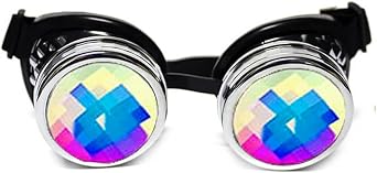 GloFX Chrome Padded Kaleidoscope Goggles Bug Eye Lens - Silver Frame - Rave